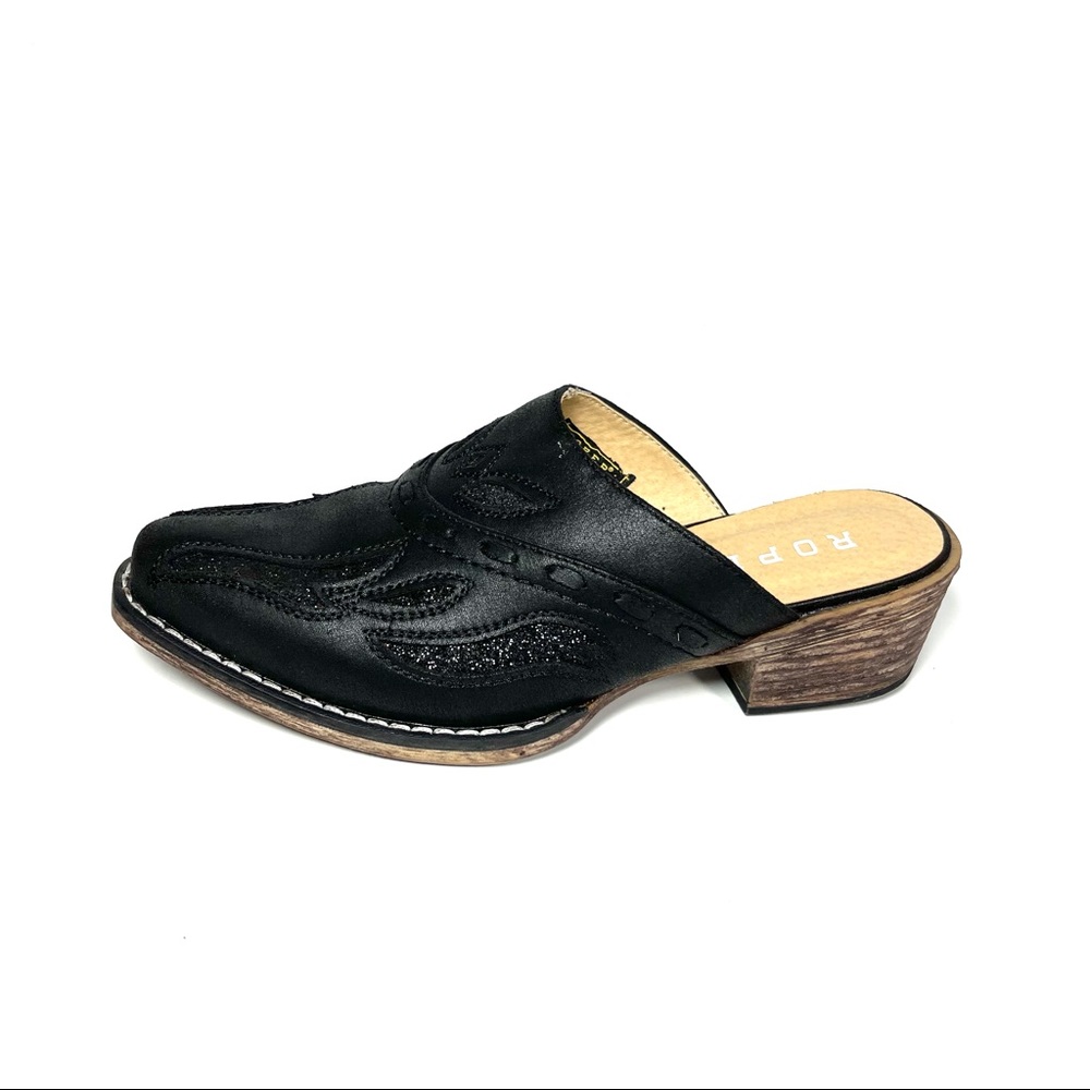 Roper Beth Mules Women’s Size 7 Black Glittered Snip Toe.‎